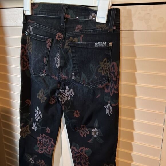 7 For All Mankind Dark Rinse Roxanne Ankle Raw Hem Floral Skinny Jeans 26 - Picture 6 of 8